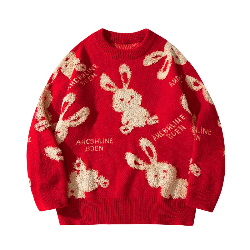 Pakaian Rajut Pria Kelinci Sweater Pria Baju  Leher Bulat Merah Menyebar  Hangat Beberapa  Mall Pria