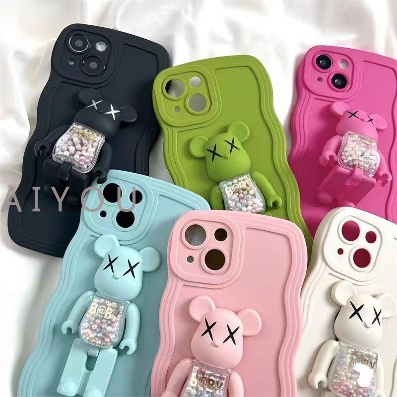 Case Beruang Matte Motif Gelombang Warna Permen Untuk iPhone 14 13pro 12 11promax 14plus 7plus/8plus Drop proof TPU Soft Case Phone Case