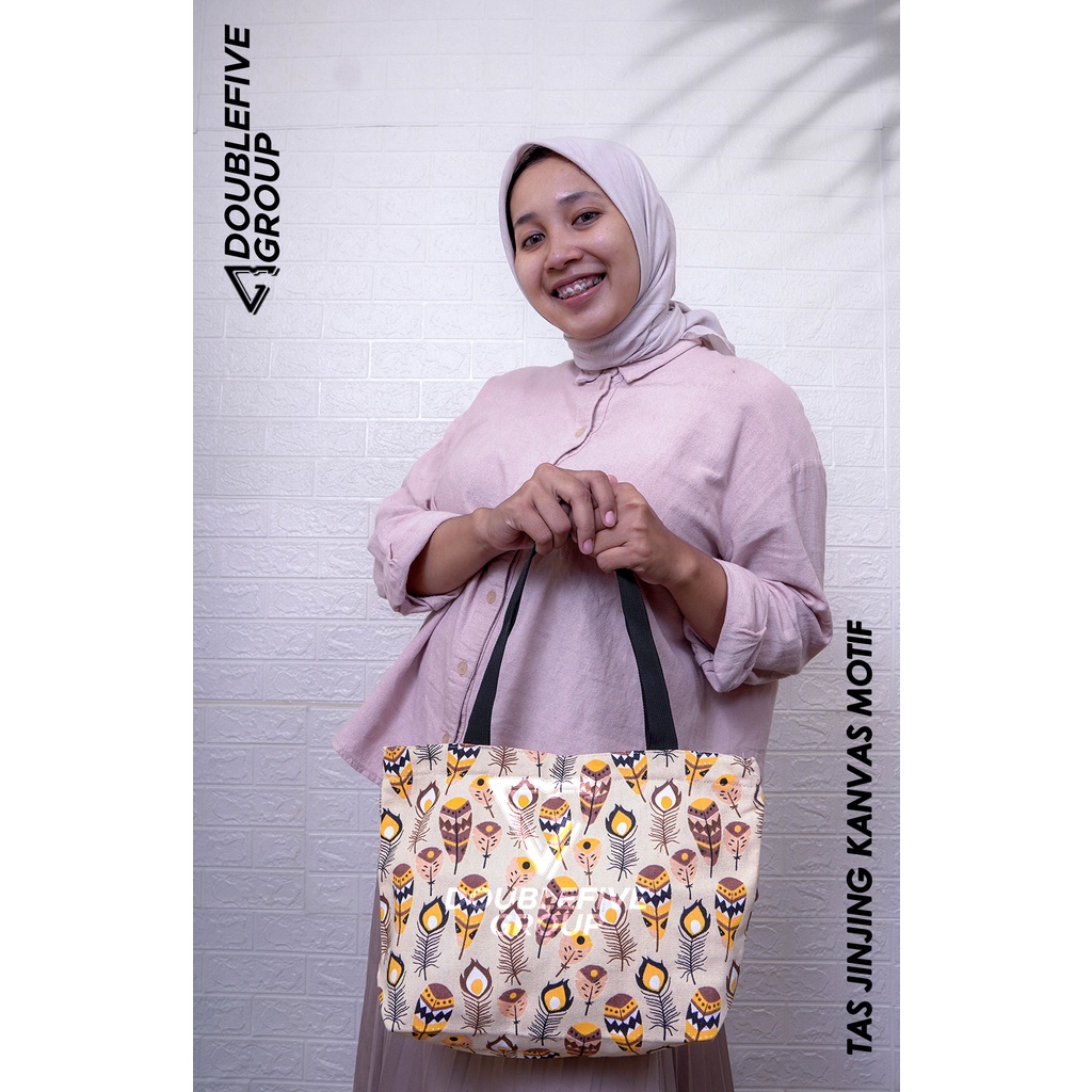 TAS JINJING HANDBAG - TAS MUKENA - TAS MAKEUP BAHAN KANVAS MOTIF