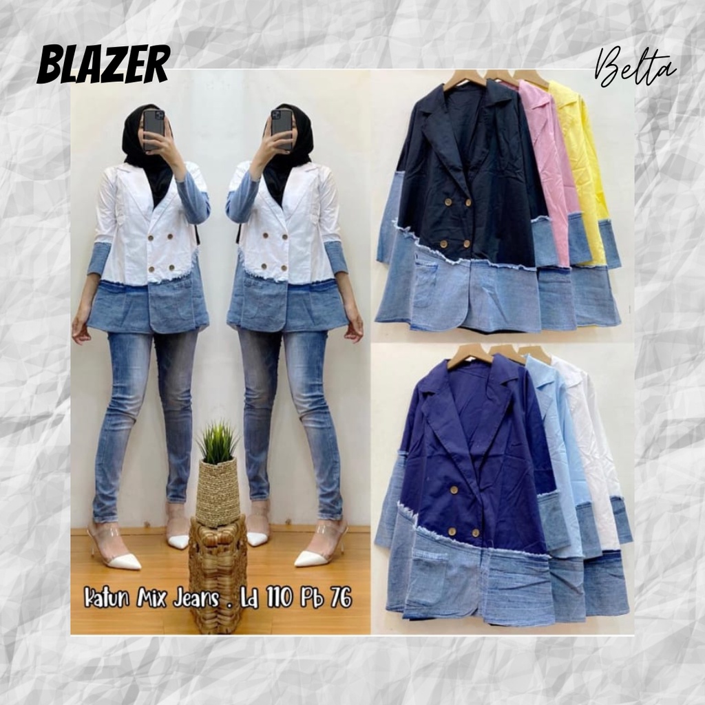 Blazer Katun mix Jeans Wash Rawis Premium Korean Style