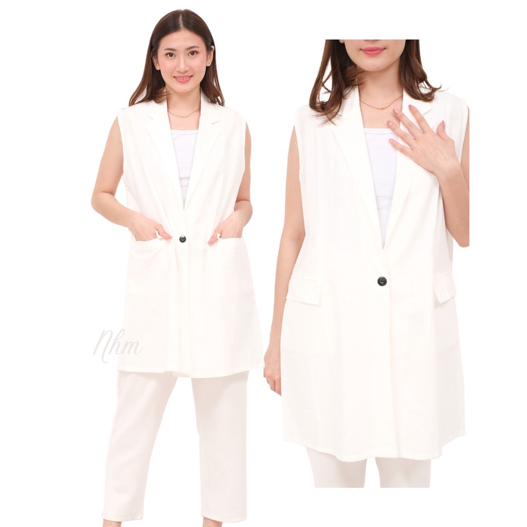 Vest Outwear Wanita, Rompi Cardigan Linen Formal Casual Mixi