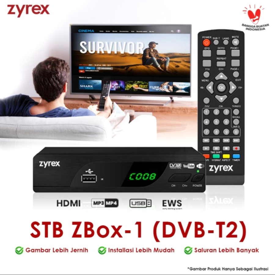 STB SET TOP BOX Zyrex TV Digital dvbt2 HDMI Dongle WIFI ZBOX-1 DVB T2 SUPER HD Receiver Full HD