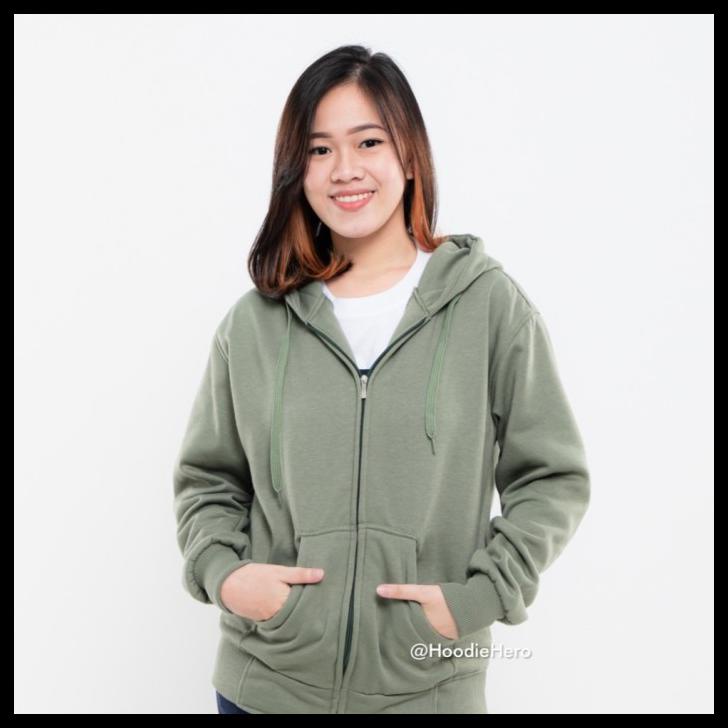 Jaket Hoodie Zipper Olive (Pria / Wanita) Polos