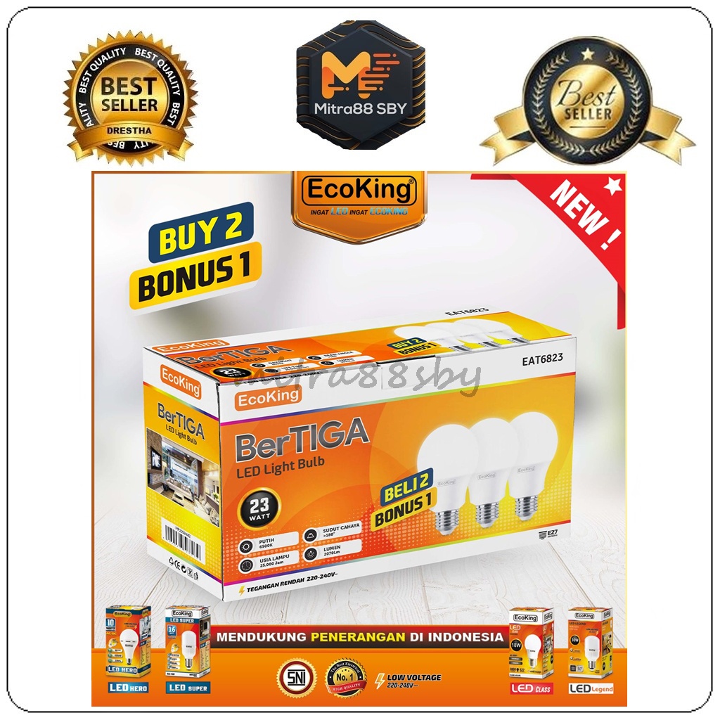 Mitra88sby Lampu LED Murah paket 23 watt 2 gratis 1 ECOKING