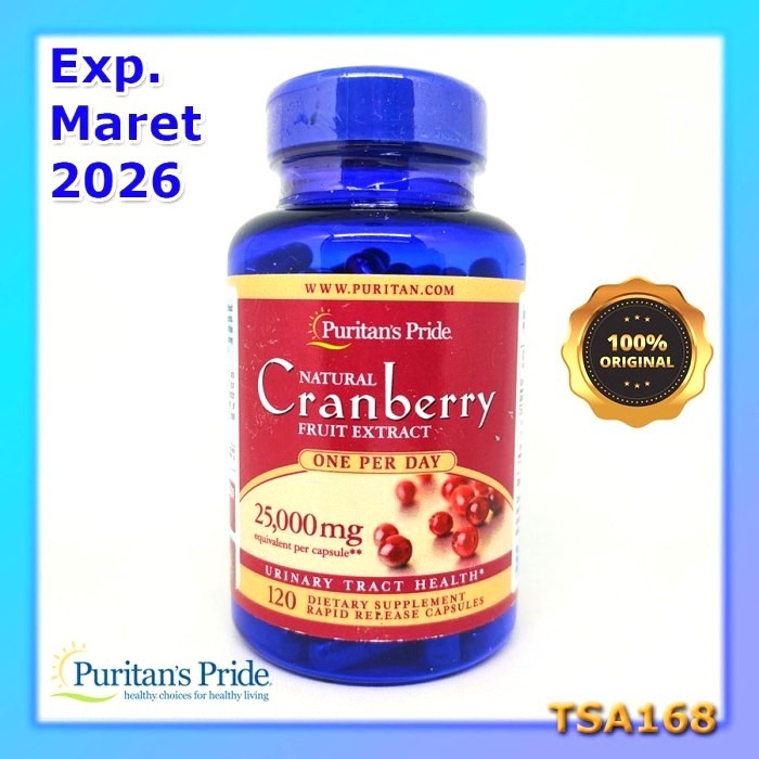 Puritan Pride Natural Cranberry Fruit Extract 25000 120 Caps 500 mg
