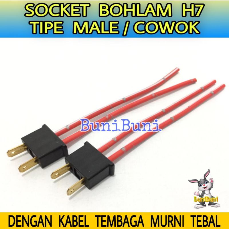 Socket H7 COWOK / Soket Lampu Mobil H7 Versi INPUT MALE / LAKI / COWO Dengan Kabel Tembaga