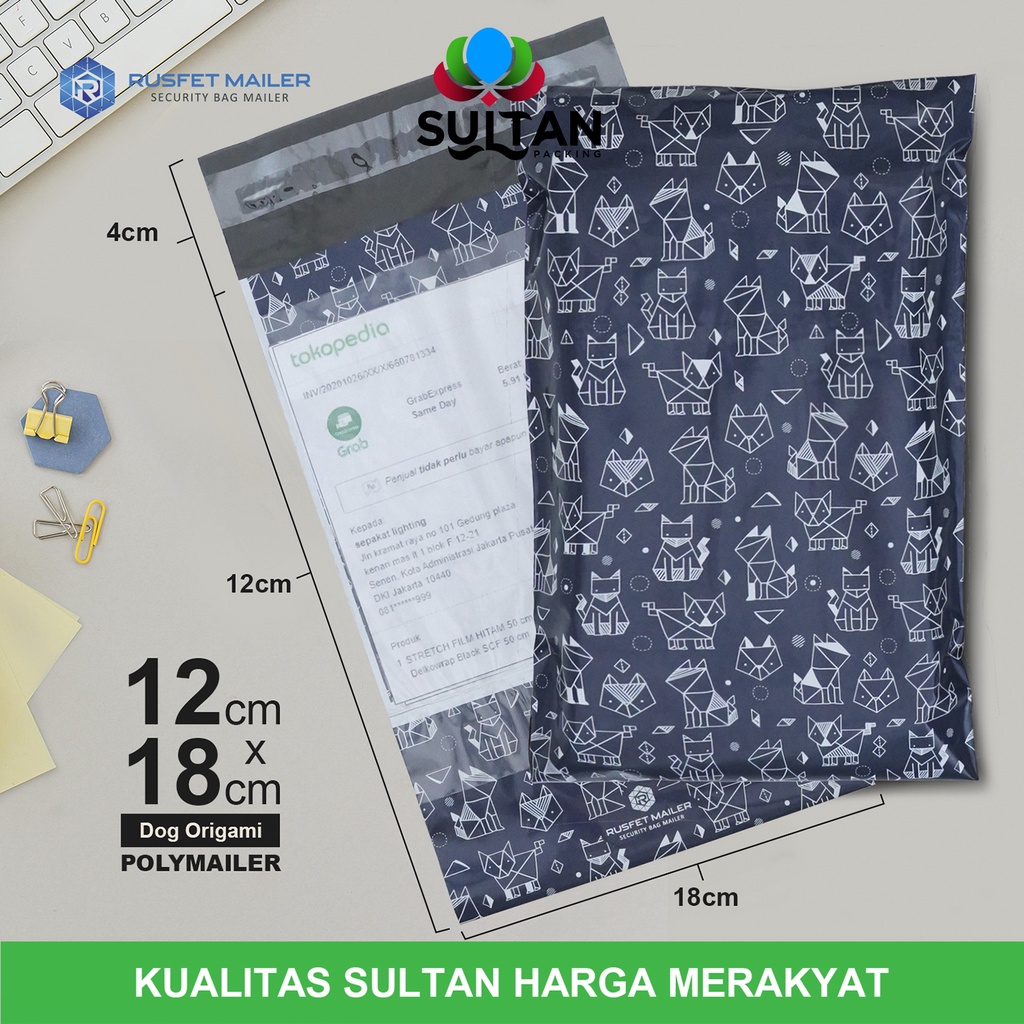 

POLYMAILER MOTIF DOG ORIGAMI 12CM X 18CM / AMPLOP PLASTIK PACKING RUSFET PREMIUM TERMURAH - SATUAN