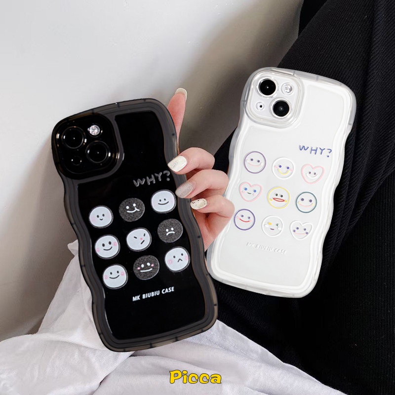 IPHONE Case Pasangan Smiley Lucu Kompatibel Untuk Iphone11 13 12 14 Pro Max 14Plus XR 6 6s 87 Plus X XS Max SE 2020kartun Ekspresi Lucu Transparan Wavy Edge Soft TPU Cover