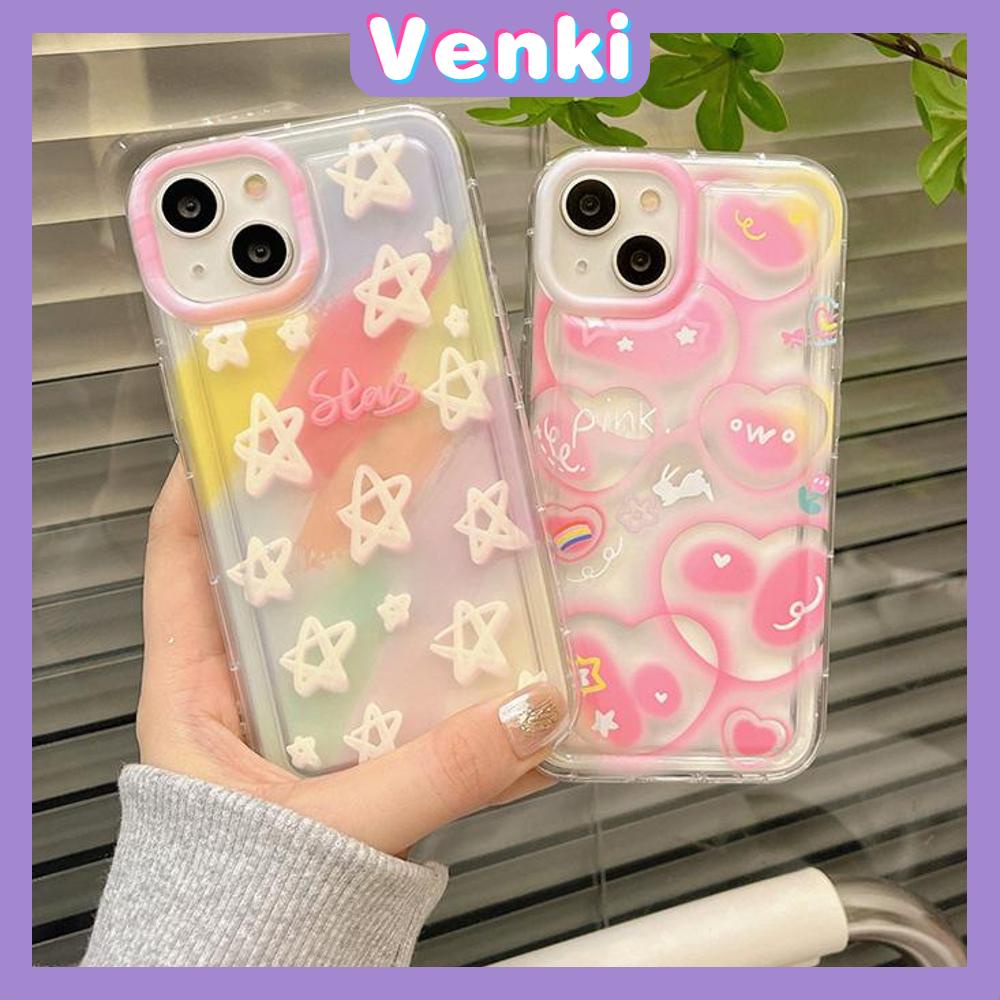 Case For iPhone 14 Pro Max TPU Soft Jelly Airbag Clear Case Rainbow Stars And Hearts Camera Protection Shockproof For iPhone 14 13 12 11 Plus Pro Max 7 Plus X XR