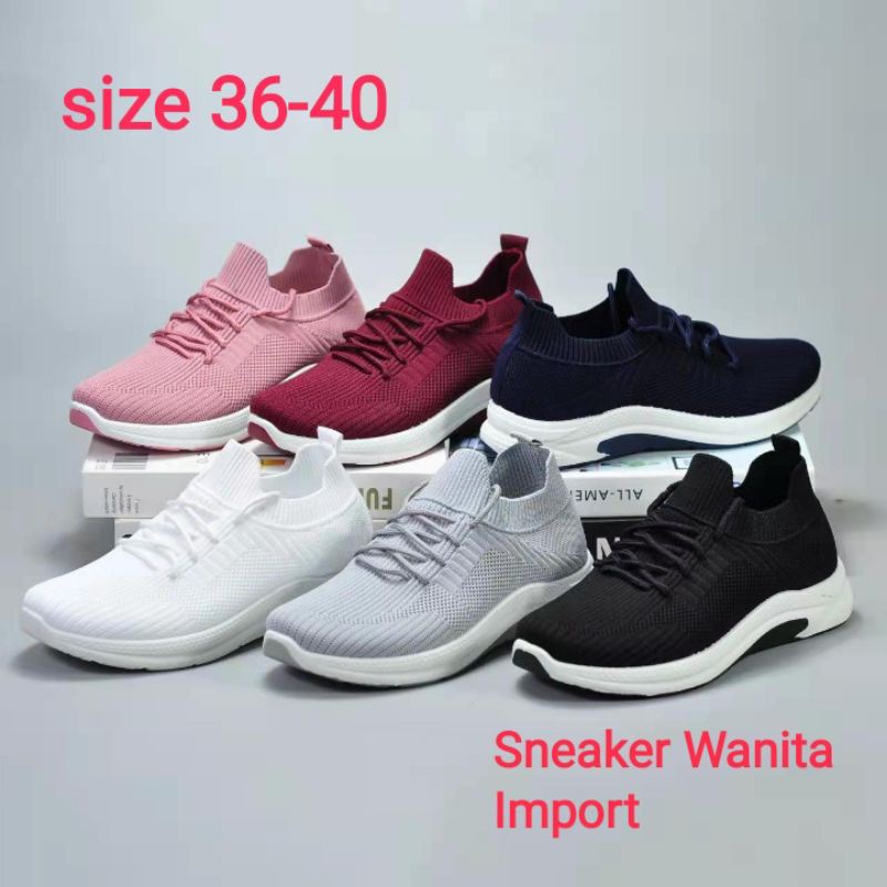 Sepatu Wanita Import Sneakers Rajut Slip On