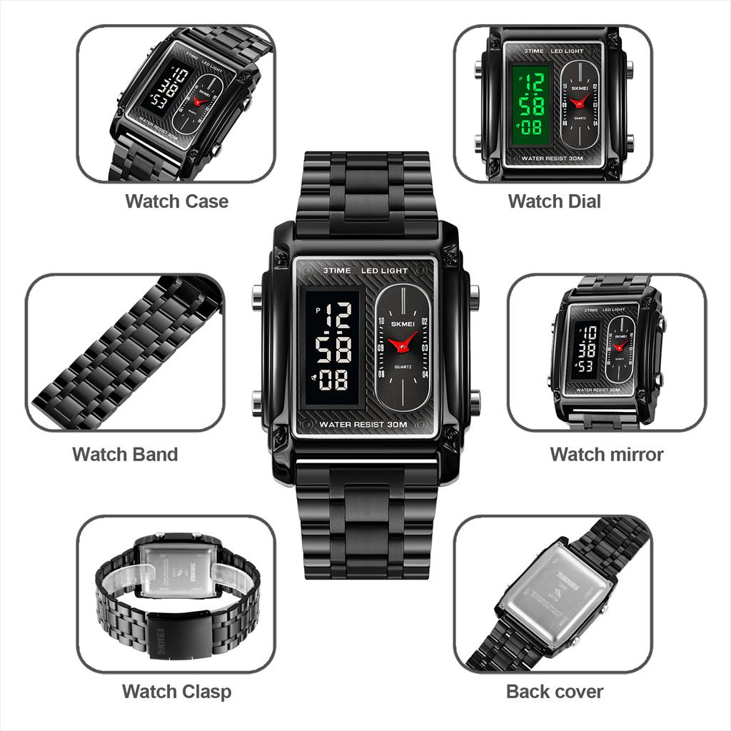 Jam Tangan Digital SKMEI 1868 Kulit dan Stainless Steel Water resist