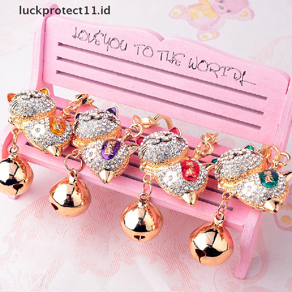 /Fashion Hot//// Gantungan Kunci Kristal Lucu Alloy Bell Besar Berlian Imitasi Jepang Lucky Cat Gantungan Kunci Mobil.