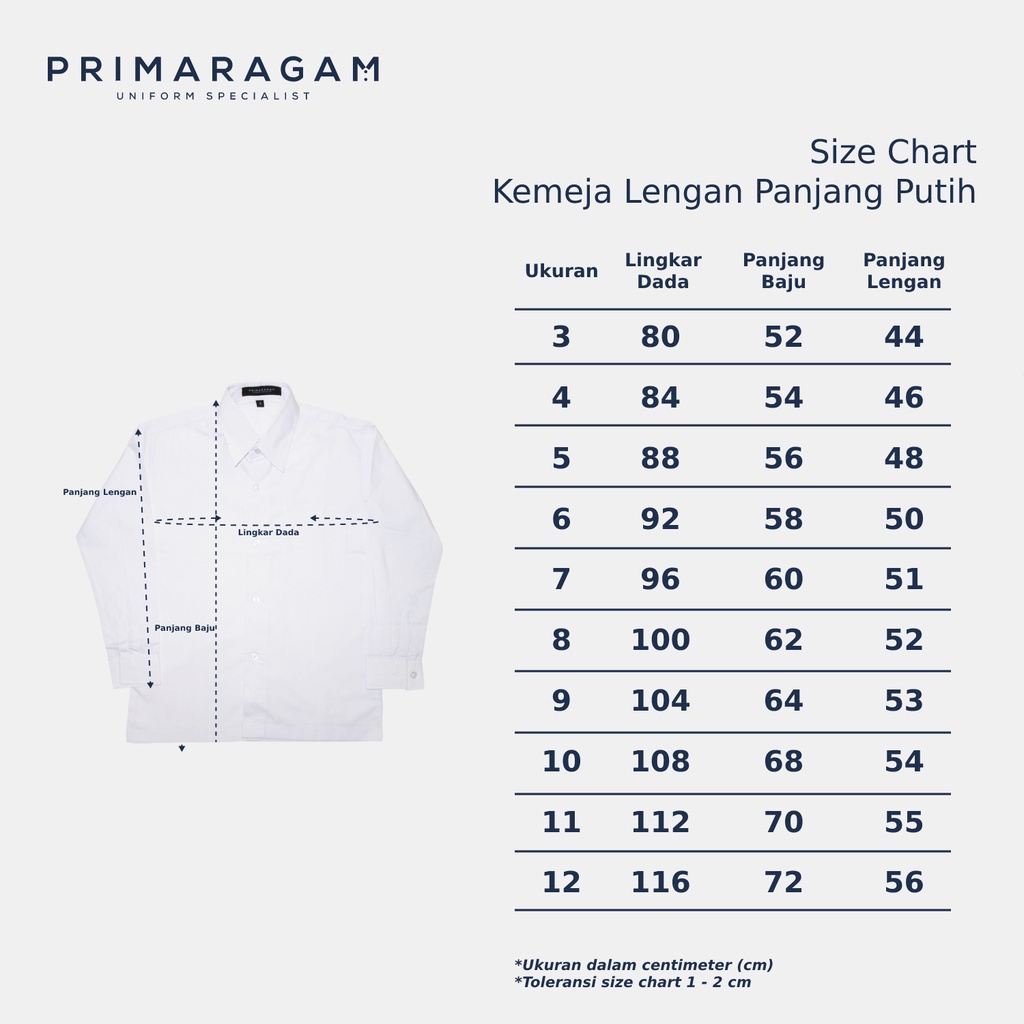 Primaragam Kemeja Putih Polos Pria Lengan Panjang Wanita Sekolah Sd Smp Sma Ospek Anak Laki Laki