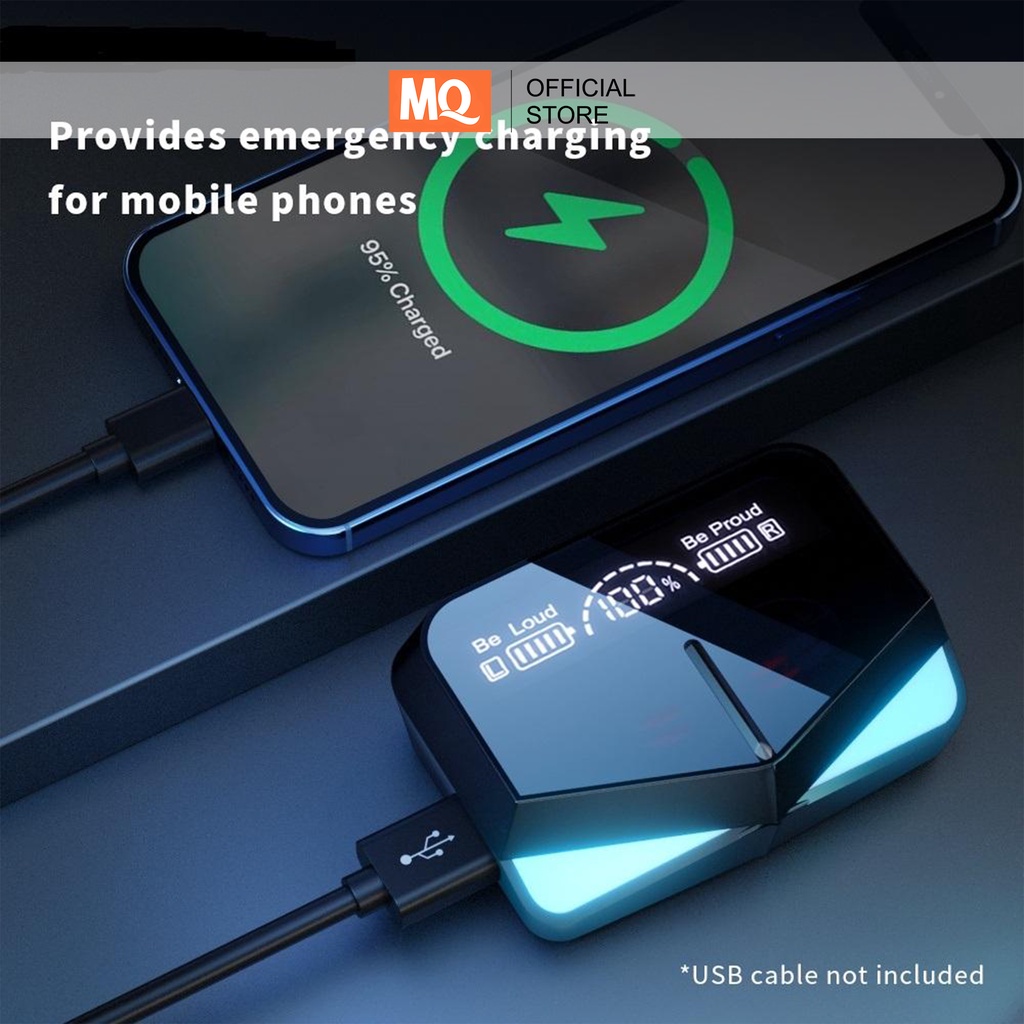 MQ TWS MB-M28 Pro Gaming Wireless Earphone Headset Bluetooth Dual Mode BT V5.1 LED Smart Display With Power Bank