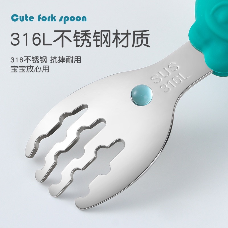 Sendok garpu Bayi Stainless 316 free Case / Sendok Bayi Premium Lucu / Sendok Garpu Dino Penguin