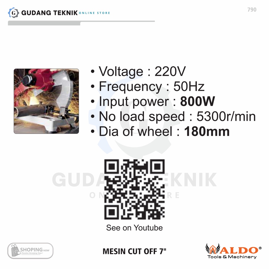 Mesin Potong Besi 7&quot; 800W ALDO 790 / Mesin Cut Off Cutting Wheel 7inch  - Cut Off Machine 180mm ALDO
