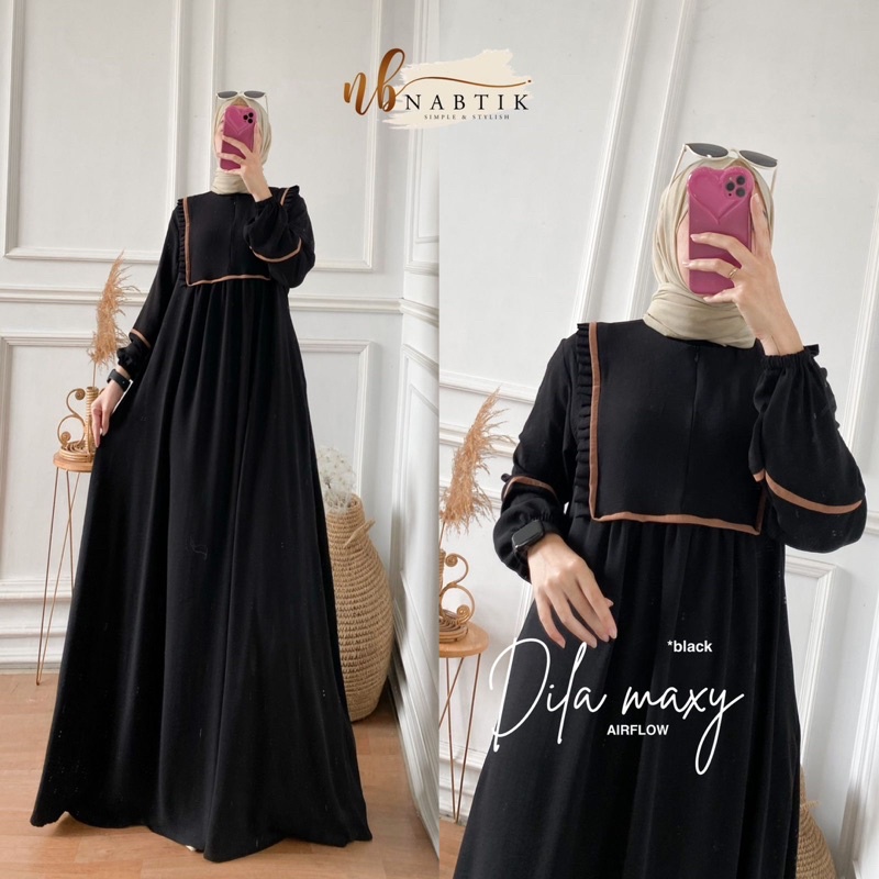 New Dila Maxy Dress Gamis Muslim Polos Mewah Kekinian Original Produk by Nabtik