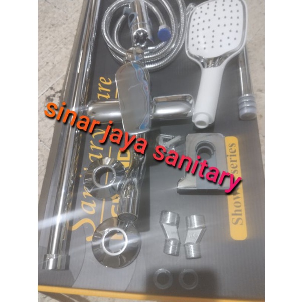 Kran tiang shower putih panas dingin stainless sus 304 / shower tiang stainless panas dingin