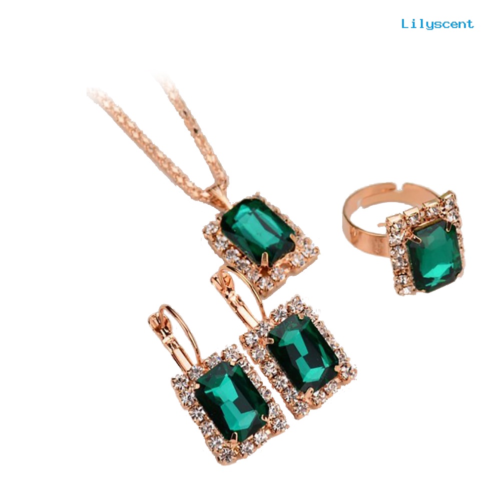 [LS] Set Perhiasan Fashion Wanita Perjamuan Pesta Pernikahan Kalung Anting Cincin Jari