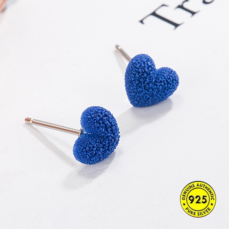 Frosted Klein Blue Stud Earrings Perempuan Musim Gugur Dingin Retro Cinta Merak Anting Biru U1417