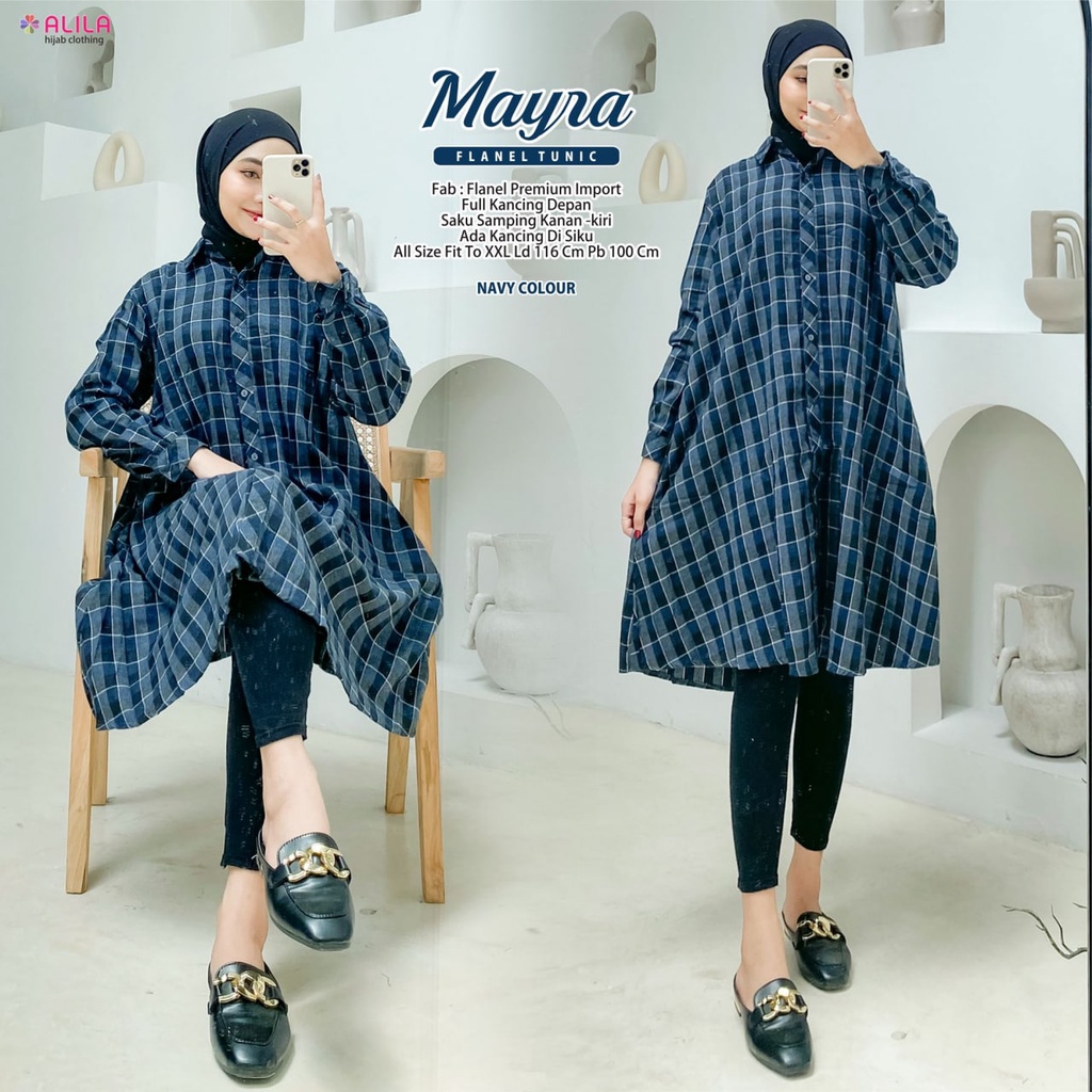 MAYRA FLANEL TUNIC TOP ATASAN BLOUSE WANITA TUNIK JUMBO MUSLIMAH CASUAL MOTIF KOTAK BAHAN FLANNEL PR