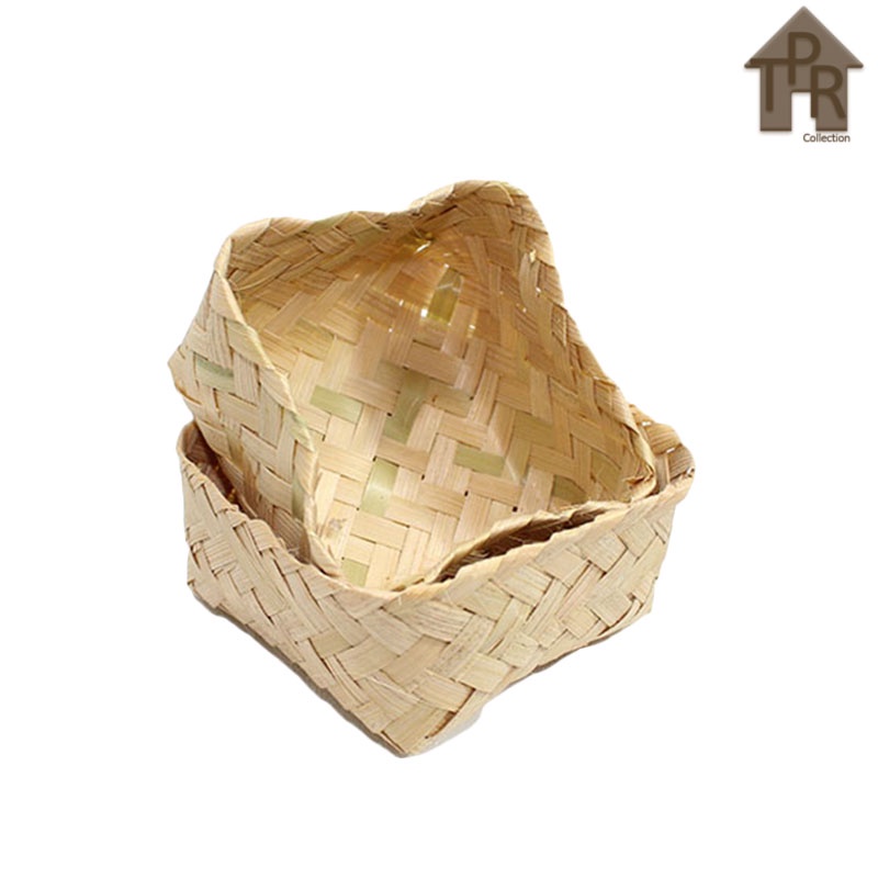 Besek Bambu Kotak Bambu Anyaman Halus Size 13x13x7cm. - Sepasang