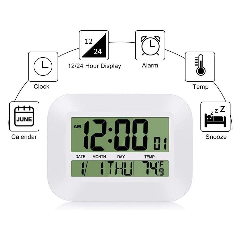 Solighter Jam Weker Alarm Rumah Samping Tempat Tidur Nomor Meja Clock Thermometer