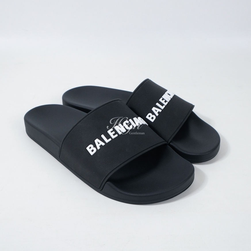 Blenciaga Logo Rubber Slides Black/White 100% Original