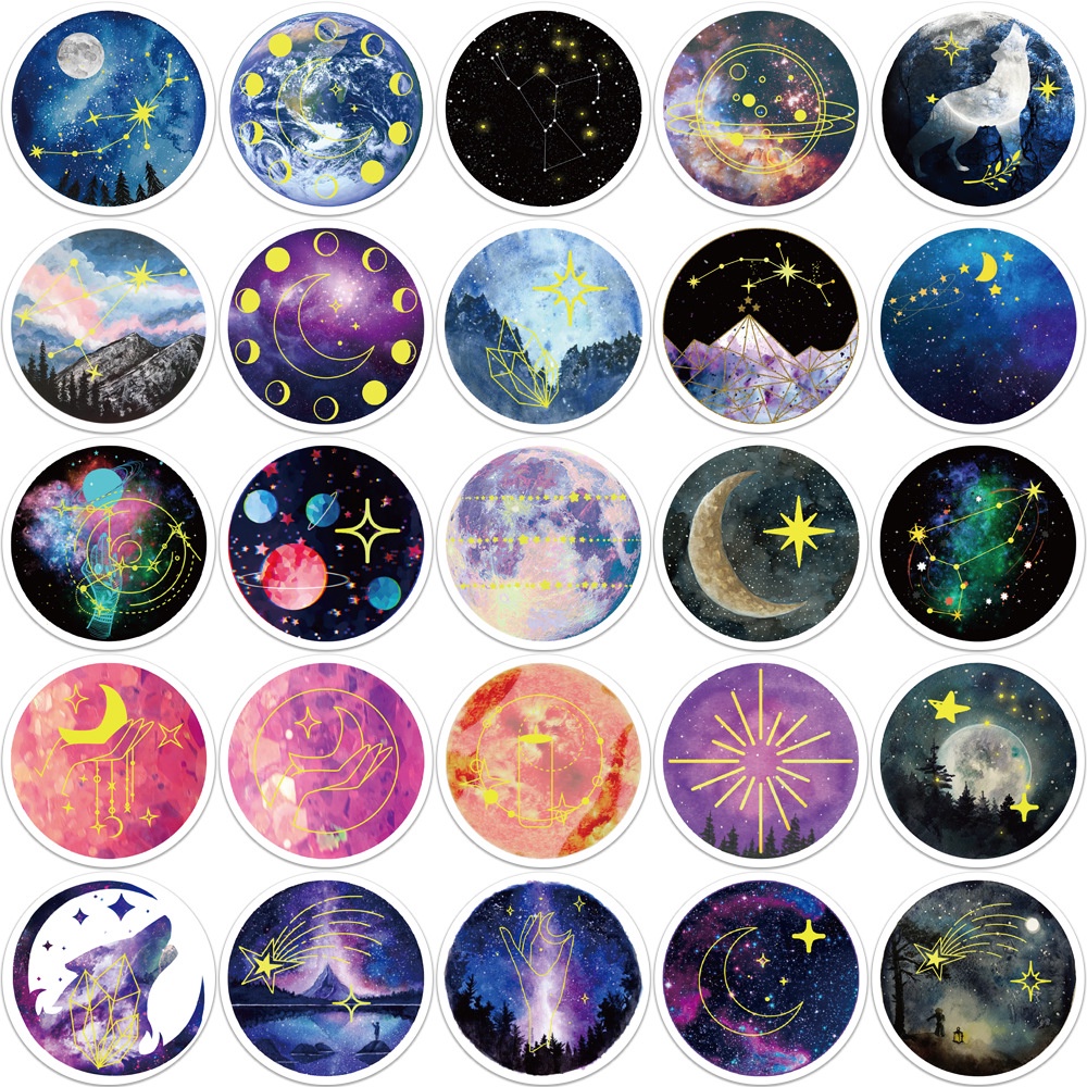 50pcs/set Moonlight Planet Graffiti Stiker Koper Laptop Notebook Gitar DIY Stiker Tahan Air