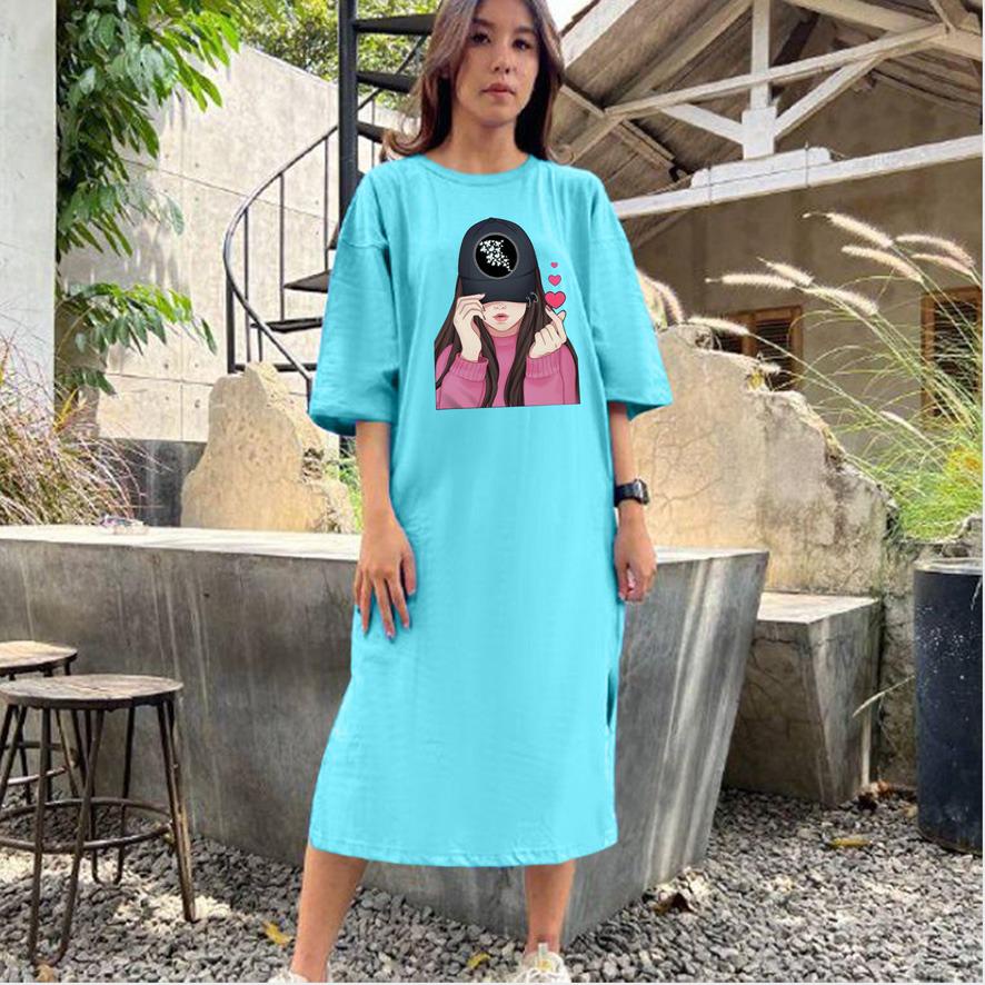 BAJU DRESS OVERSIZE BASIC DTF CEWEK TOPI / OVERSIZE TUNIK PREMIUM DIGITAL PRINT