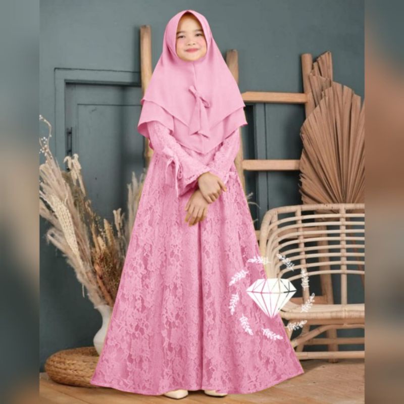 Baju Anak Perempuan Usia 12 13 14 15 Tahun-Dress Muslim Anak Cewek-Gamis Anak Remaja Syari Brukat Ca