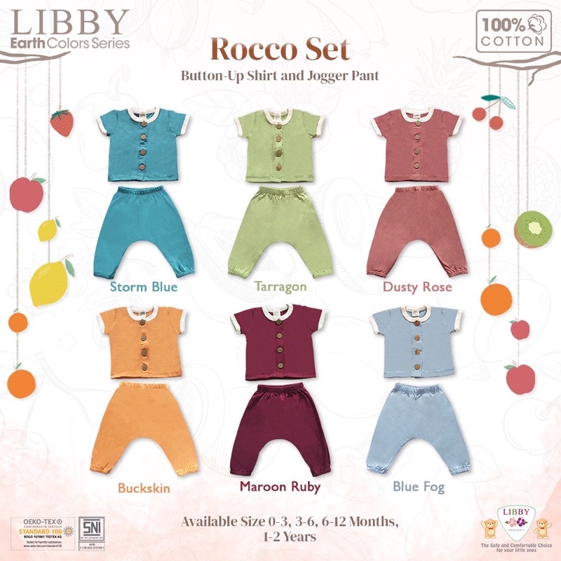 Libby Rocco Set Celana Joger / CPR piyama pendek panjang Polos earth Serries 0-4Y