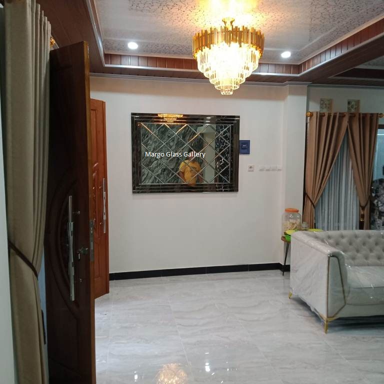 Cermin Dinding Bevel Frame Pinggir Brown/Kaca Cermin Bevel Gantung Dinding Dekorasi Rumah Ruang Tamu