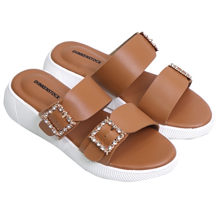 LAPEPA YUK - Dunkenstock JOA Sandal Wanita Tinggi 3cm Size 36 - 40 Selop Tidak Licin Sendal Beleza Wedges Slop Birken Dunkenstok Rumah Belezza 37 38 39 Warna Coklat Brown Bellezza Kekinian Premium Terbaru Shoes Ori Original Mall Official Store