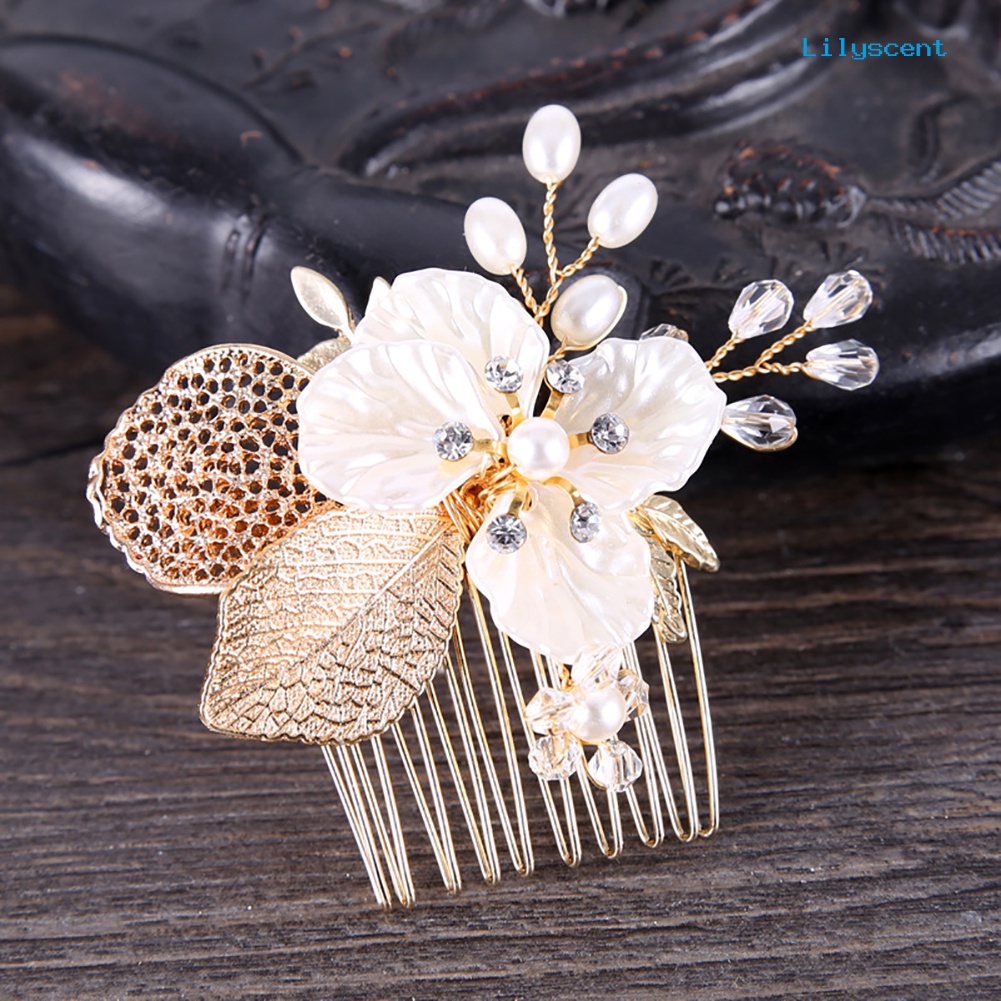 [LS]Fashion Pernikahan Pengantin Pernikahan Berlian Imitasi Mutiara Imitasi Berongga Jepit Rambut Daun Hair Clip Comb