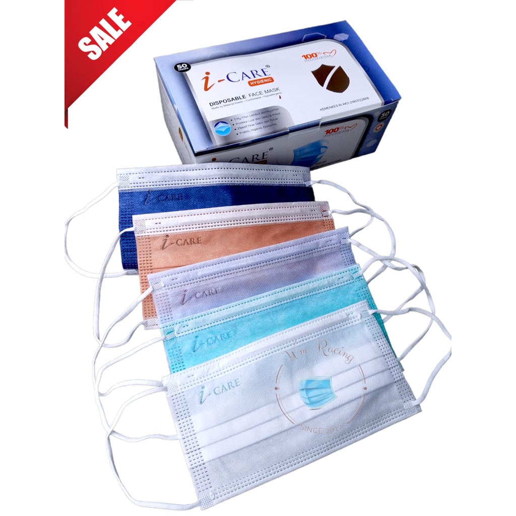 Masker Earloop Biru Hijau Putih 3ply Earloop isi 50 Pcs iCare Hygenix isi 50pc izin Kemenkes