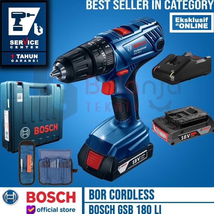 Bosch Bor Tembok Baterai Cordless GSB 180 LI 18V FREE Mata Bor & Obeng belanjate77 Kualitas Baik