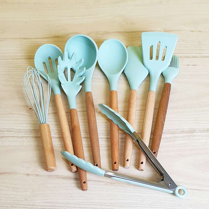 PRODUK BARU CJ-1 Sutil Silicone Set 12IN1 Kitchen Utensil Set Sodet Spatula Silikon Tahan Panas Gagang Kayu