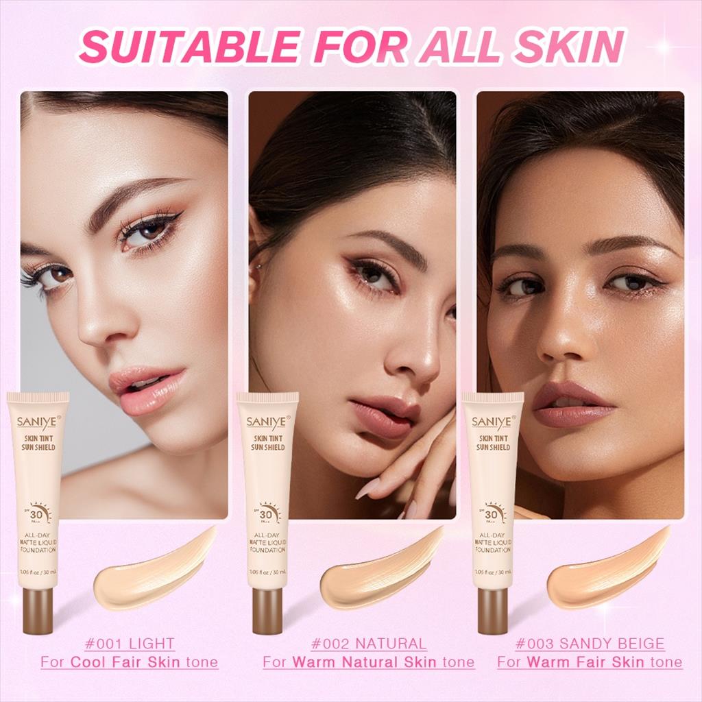 SANIYE ALL-DAY SKIN TINT SUN SHIELD MATTE LIQUID FOUNDATION SPF 30PA++