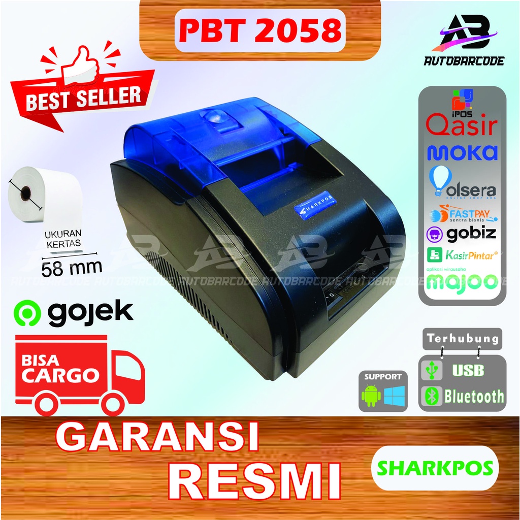Sharkpos PBT-2058 Printer Kasir 58MM Bluetooth USB Kertas Thermal Minimarket Struk PBT2058 2058
