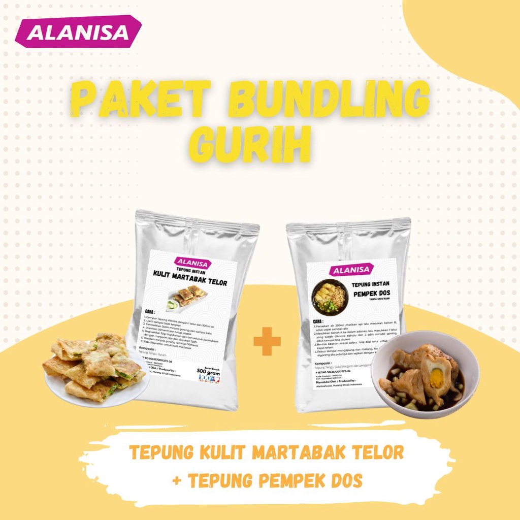 

PAKET BUNDLING GURIH ( TEPUNG KULIT MARTABAK TELOR 500GR + TEPUNG PEMPEK DOS 400GR )