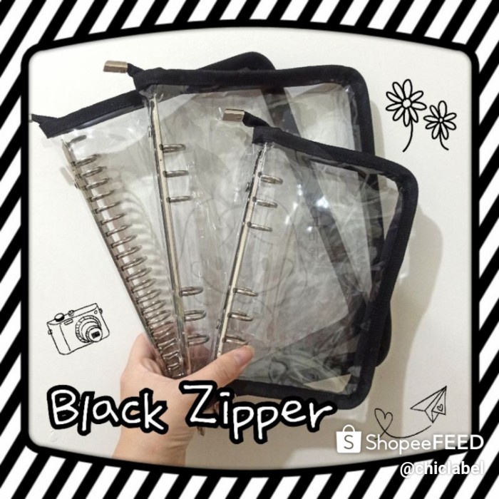 

BINDER BLACK ZIPPER MIKA PVC BENING / CLEAR A5 A6 RING 6 / 20