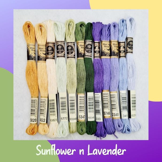 Paket benang sulam SUNFLOWER n LAVENDER 12pcs ( 2pcsDMC 10pcsBluemoon)