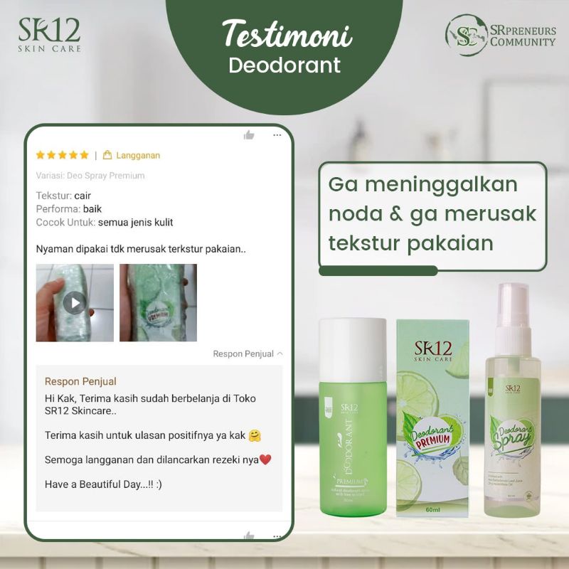 SR12 Deodorant Spray Herbal Atasi Bau Ketiak - Deo Spray Tawas Hilangkan Keringat Berlebih dan Bau Badan - Deodoran Alami Pencerah Ketiak