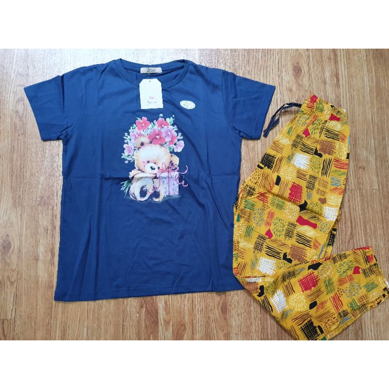 setelan baju celana joger forever sweet cp motif cute bear