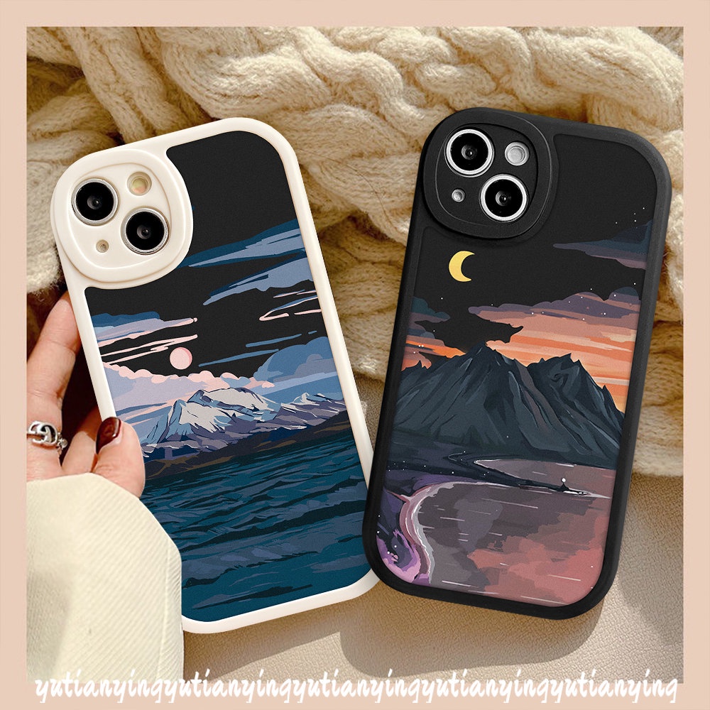 IPHONE Casing Hp Kompatibel Untuk Iphone7 8 6 6s Plus 11 Pro Max13 12 14 Pro Max14 Plus XR X XS MAX SE 2020 Pemandangan Matahari Terbenam Soft TPU Snow Mountain Lovers Cover