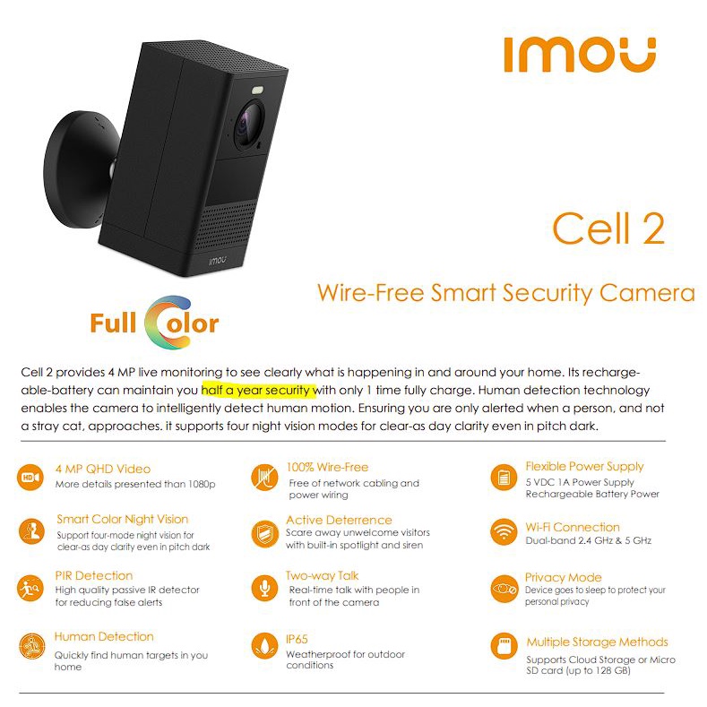 Outdoor CCTV Imou Cell 2 4MP Full Color Night Vision Wireless 100% Wire-Free Battery Camera GARANSI RESMI | Tanpa Kabel