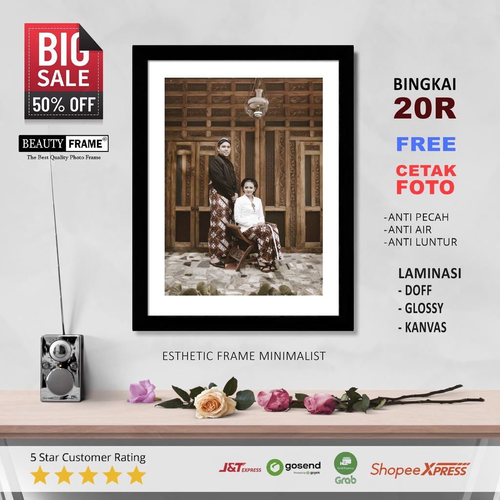 PAKET 20R | FRAME MINIMALIS ESTETIK GRATIS CETAK FOTO | LAMINASI DOFF GLOSSY KANVAS | BEAUTY FRAME