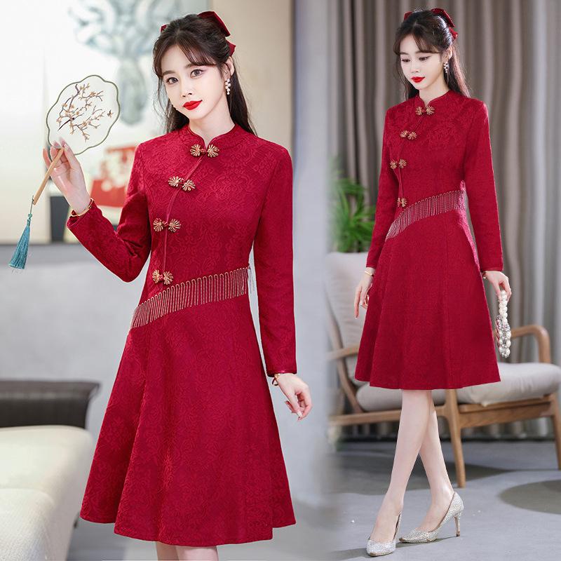 Gaun Dress Cheongsam Merah Qipao Wanita Jumbo 4XL BB 90 KG Modern