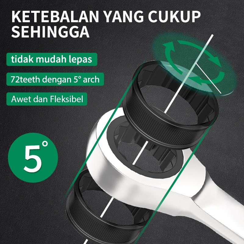 Isku kunci ring pas rachet 72gigi 8-19mm Kunci Flexible Kombinasi Krek Ratchet set 8-19mm